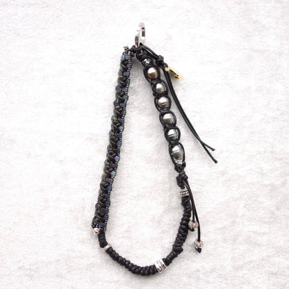 Black Woven Phone Strap with Tahitian Pearl - 5610 LUNATIC