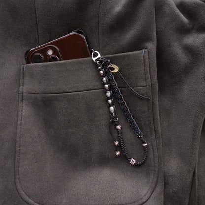 Black Woven Phone Strap with Tahitian Pearl - 5610 LUNATIC