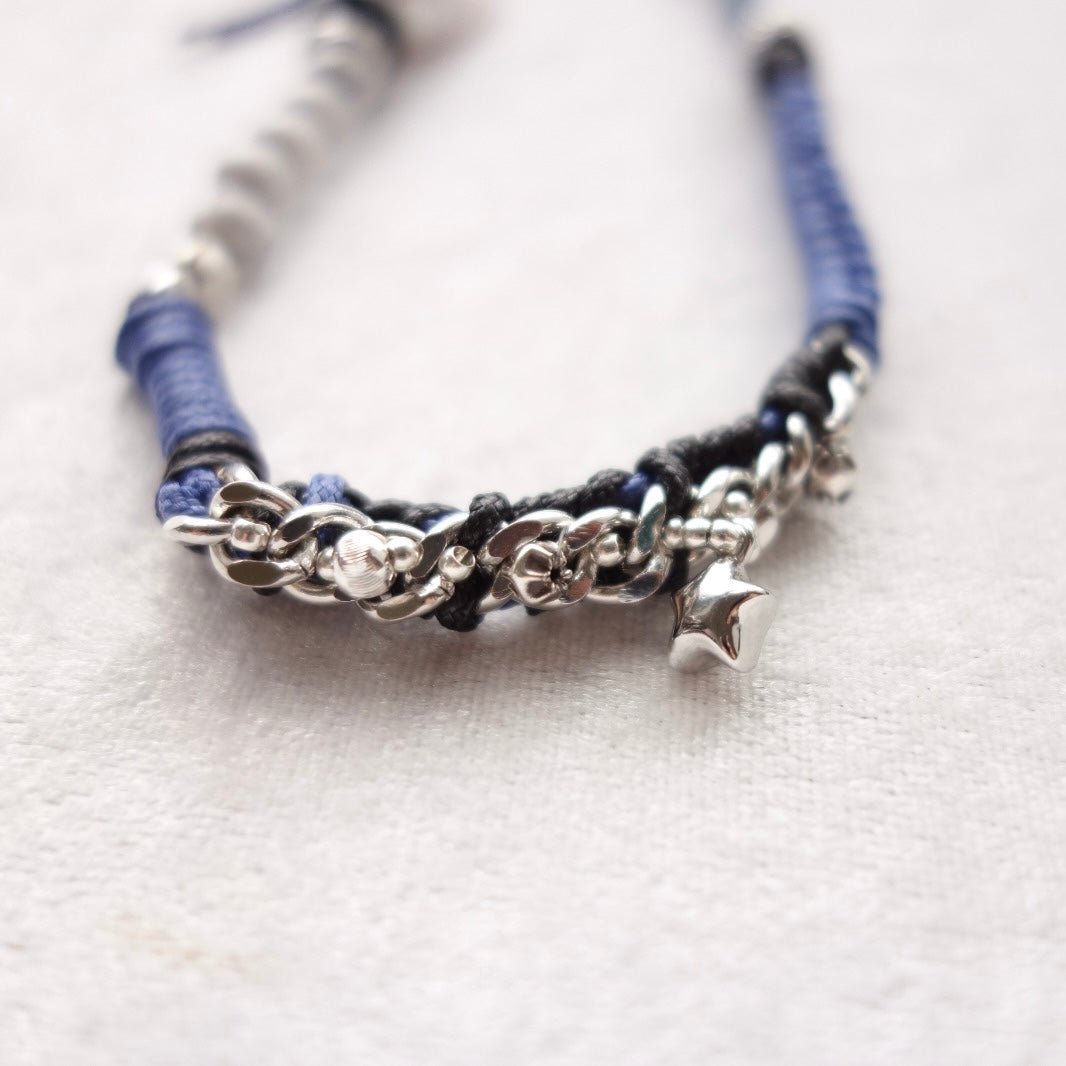 Blue Woven Phone Strap with Baroque Pearl & Obsidian - 5610 LUNATIC