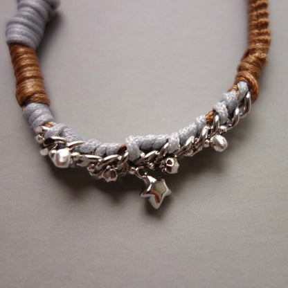 Brown Woven Phone Strap with Baroque Pearl & fossilized wood bead - 5610 LUNATIC