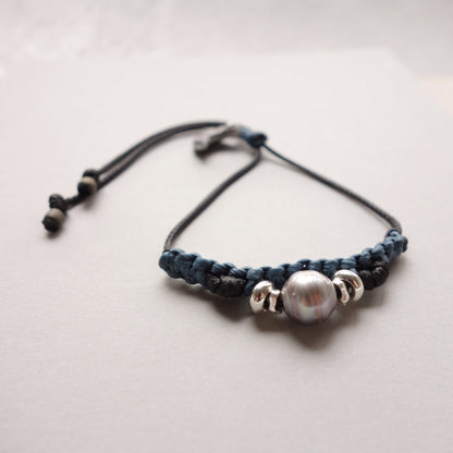 Gray Tahitian Pearl with Black & Blue Twin‑Tone Bracelet - 5610 LUNATIC