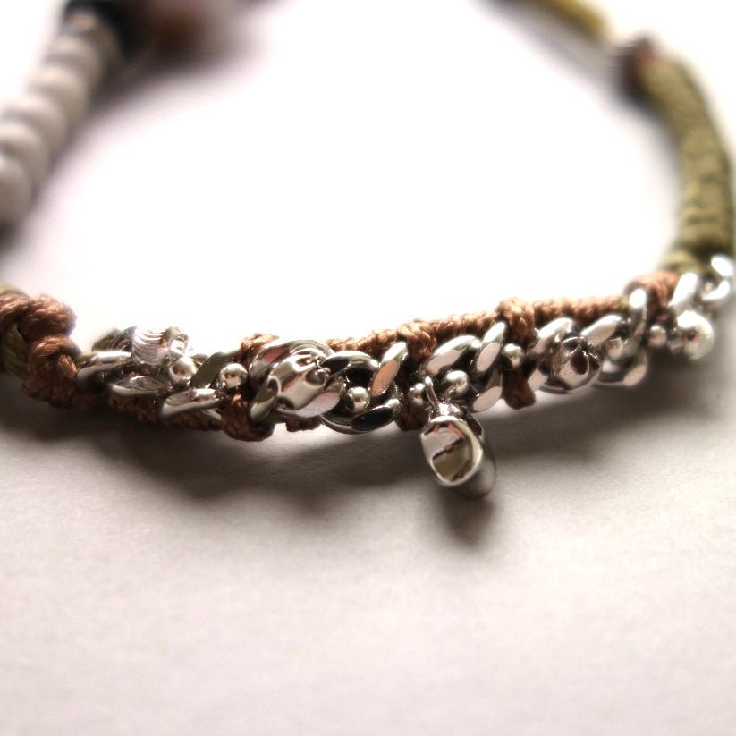 Green Woven Phone Strap with Baroque Pearl & Obsidian - 5610 LUNATIC