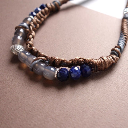 Grey Chalcedony & Lapis Woven Phone Strap - 5610 LUNATIC