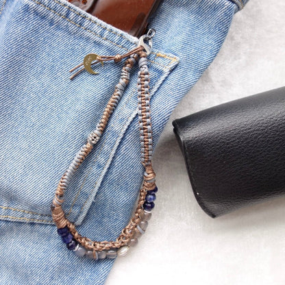 Grey Chalcedony & Lapis Woven Phone Strap - 5610 LUNATIC