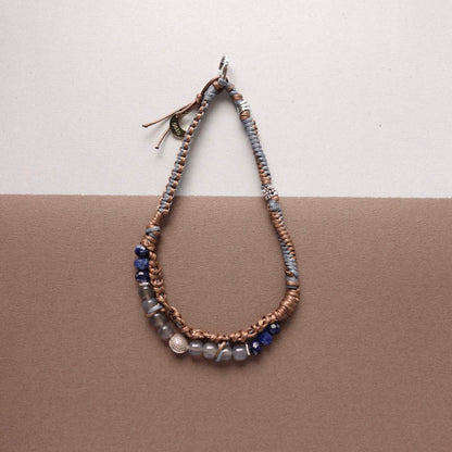 Grey Chalcedony & Lapis Woven Phone Strap - 5610 LUNATIC