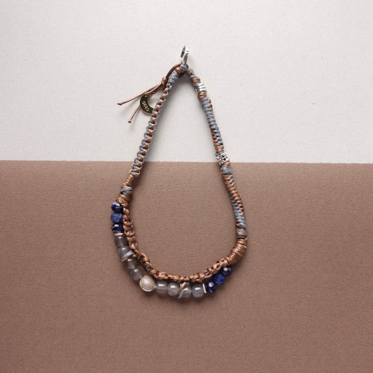 Grey Chalcedony & Lapis Woven Phone Strap - 5610 LUNATIC