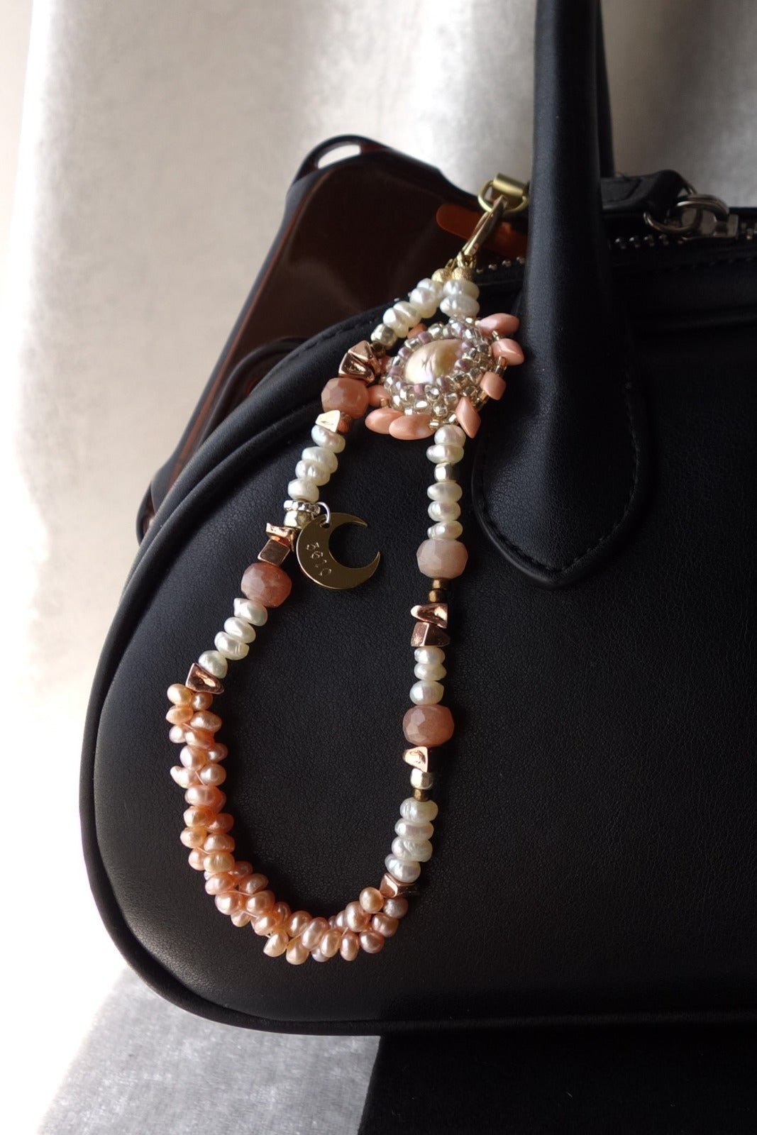 Heliantha Phone Strap with Golden Pearl & Sunstone - 5610 LUNATIC