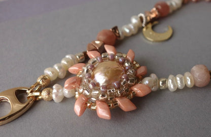 Heliantha Phone Strap with Golden Pearl & Sunstone - 5610 LUNATIC