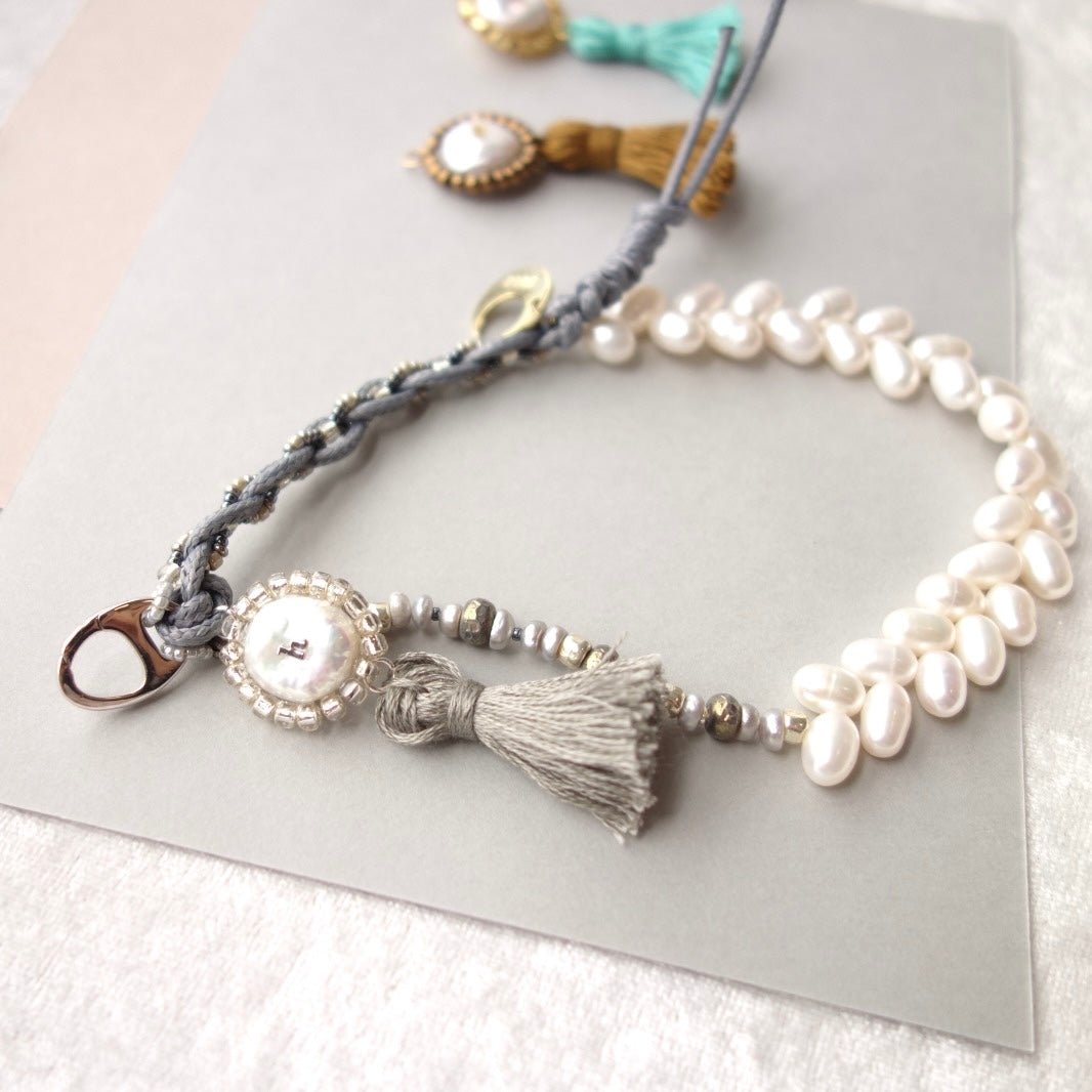 Initial Charm with Iridescence Pearl & Soft Tassel - 5610 LUNATIC