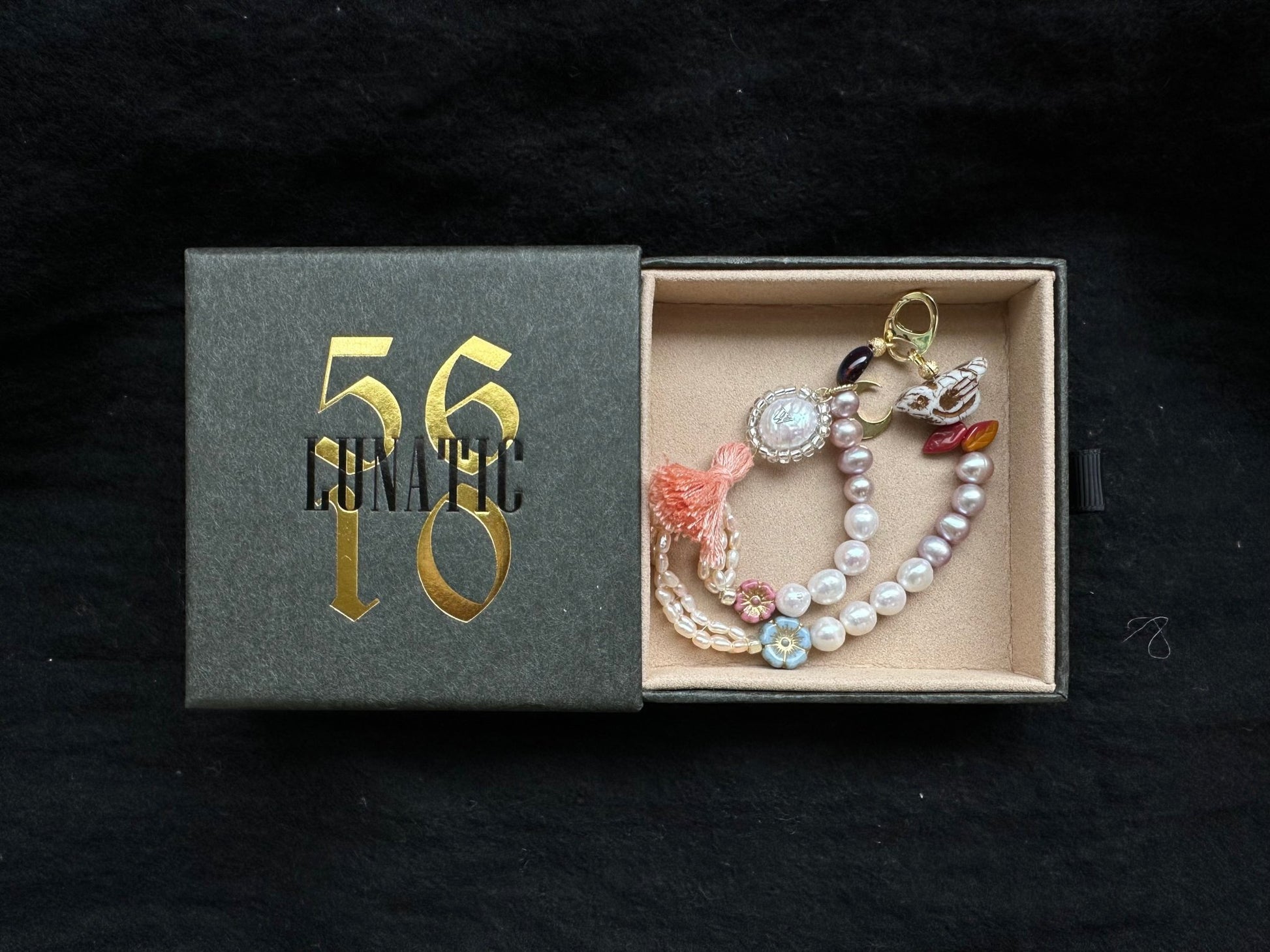 Initial Charm with Iridescence Pearl & Soft Tassel - 5610 LUNATIC