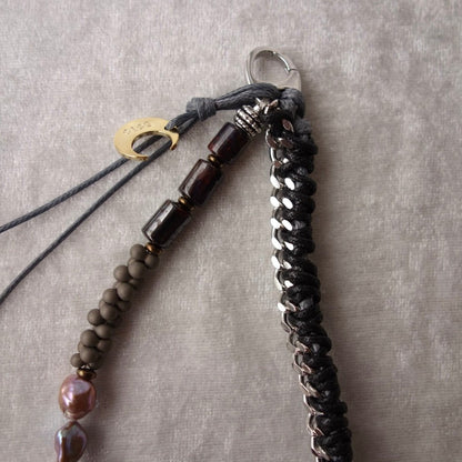 Matt Gray Phone Strap with Baroque Pearl & Natural Stone - 5610 LUNATIC