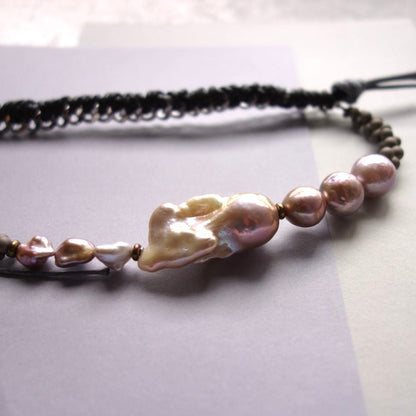 Matt Gray Phone Strap with Baroque Pearl & Natural Stone - 5610 LUNATIC