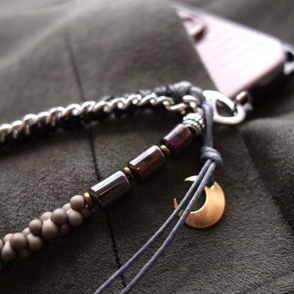 Matt Gray Phone Strap with Baroque Pearl & Natural Stone - 5610 LUNATIC