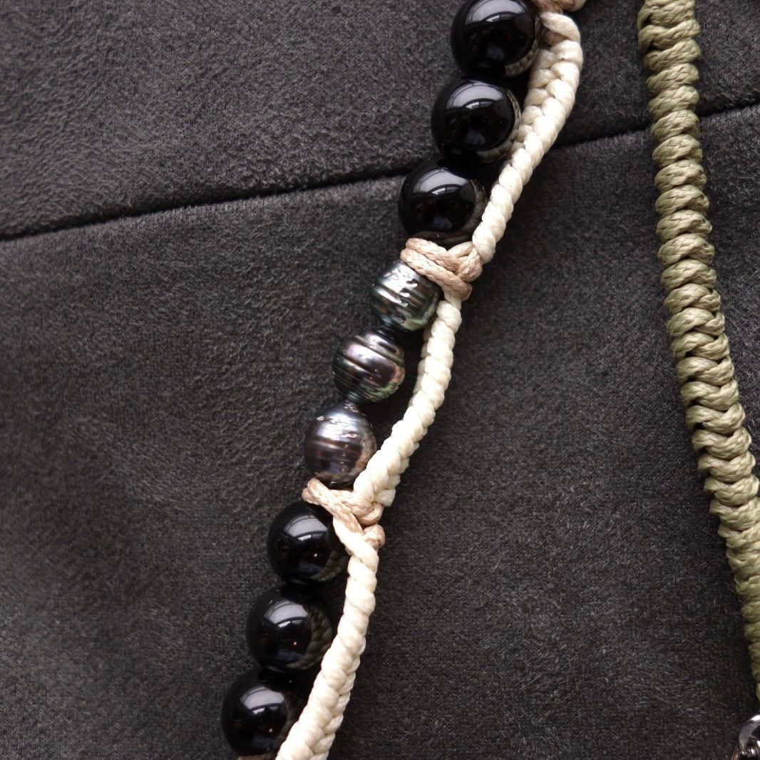 Olive White Phone Strap with Tahitian Pearl & Stones - 5610 LUNATIC