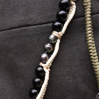Olive White Phone Strap with Tahitian Pearl & Stones - 5610 LUNATIC
