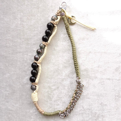 Olive White Phone Strap with Tahitian Pearl & Stones - 5610 LUNATIC