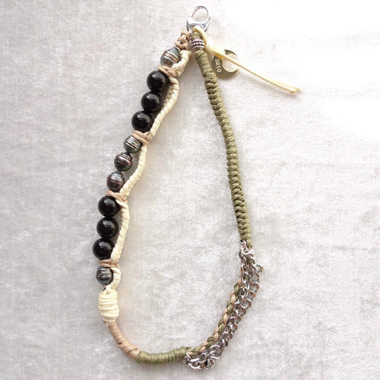 Olive White Phone Strap with Tahitian Pearl & Stones - 5610 LUNATIC