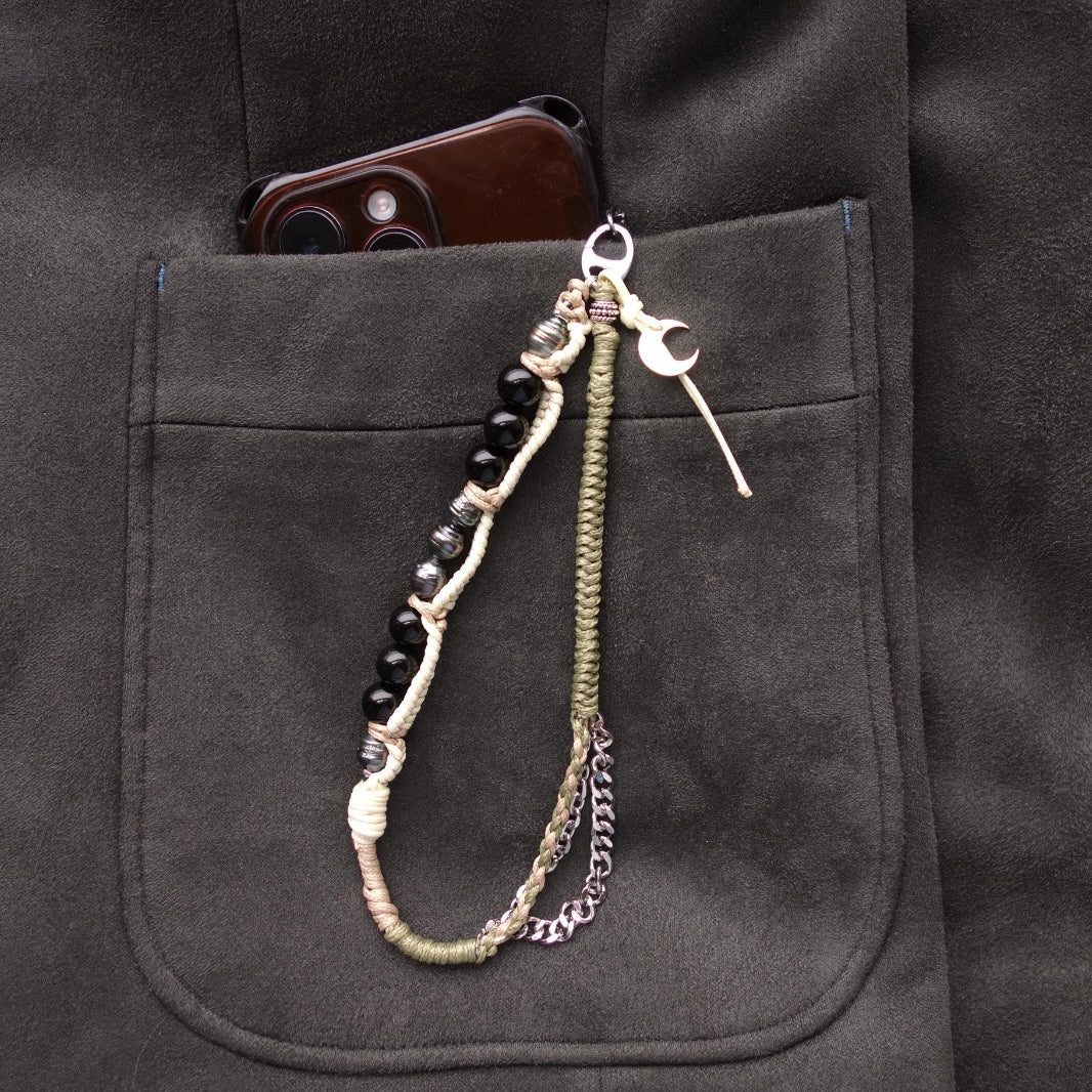 Olive White Phone Strap with Tahitian Pearl & Stones - 5610 LUNATIC