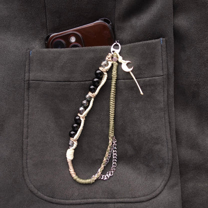 Olive White Phone Strap with Tahitian Pearl & Stones - 5610 LUNATIC