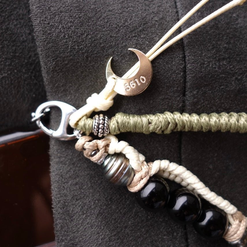 Olive White Phone Strap with Tahitian Pearl & Stones - 5610 LUNATIC